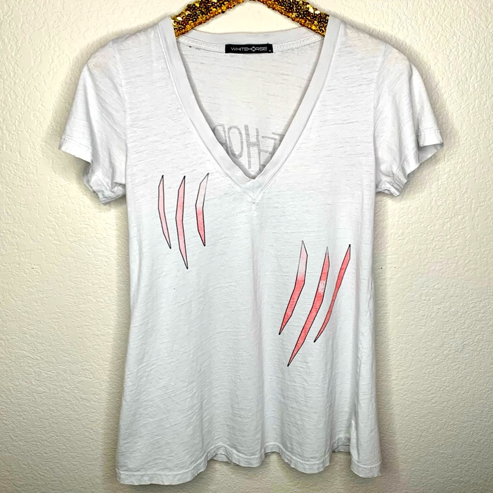 WHITEHORSE Was Here Claw Scratch V Neck Tee Shirt